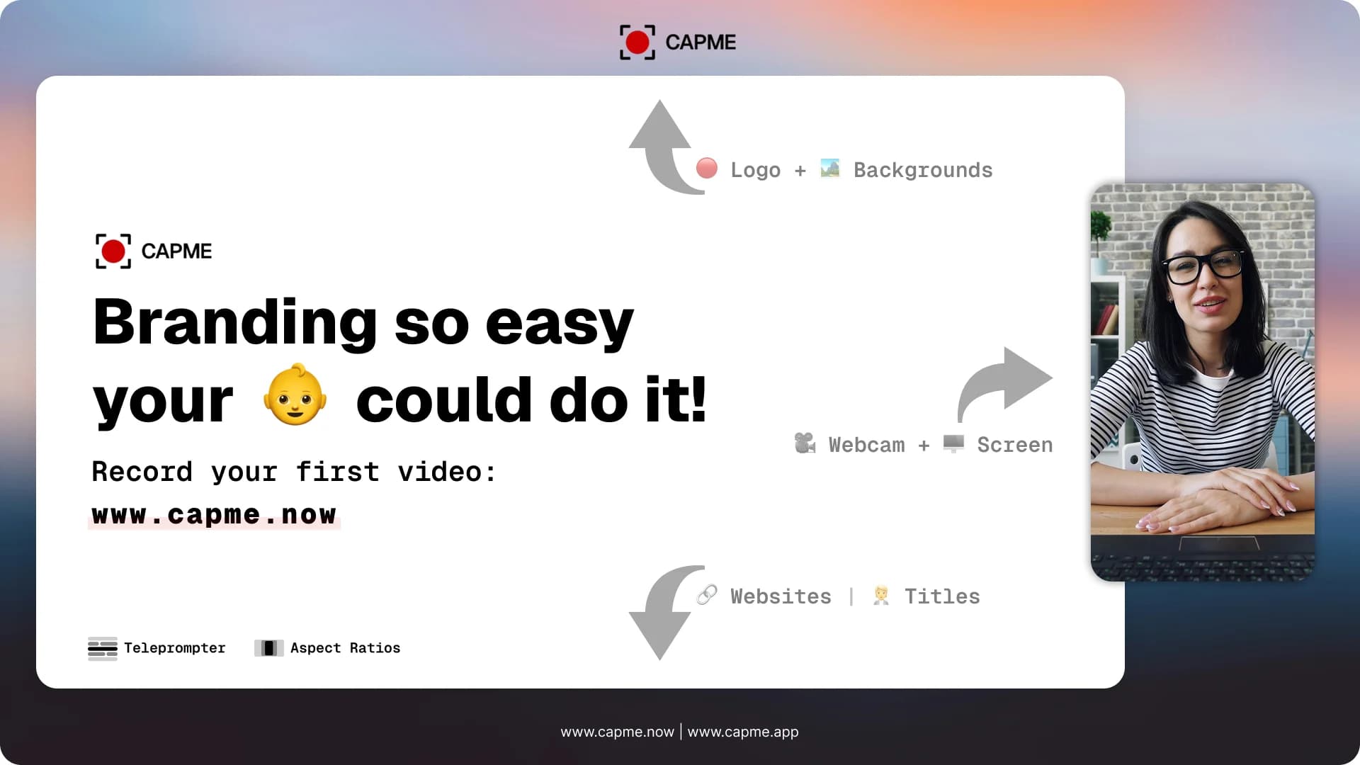 Capme custom background options showing solid colors and custom image uploads